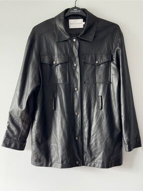 Rebecca Minkoff Black Faux Leather Button Down Shirt Jacket Shacket L